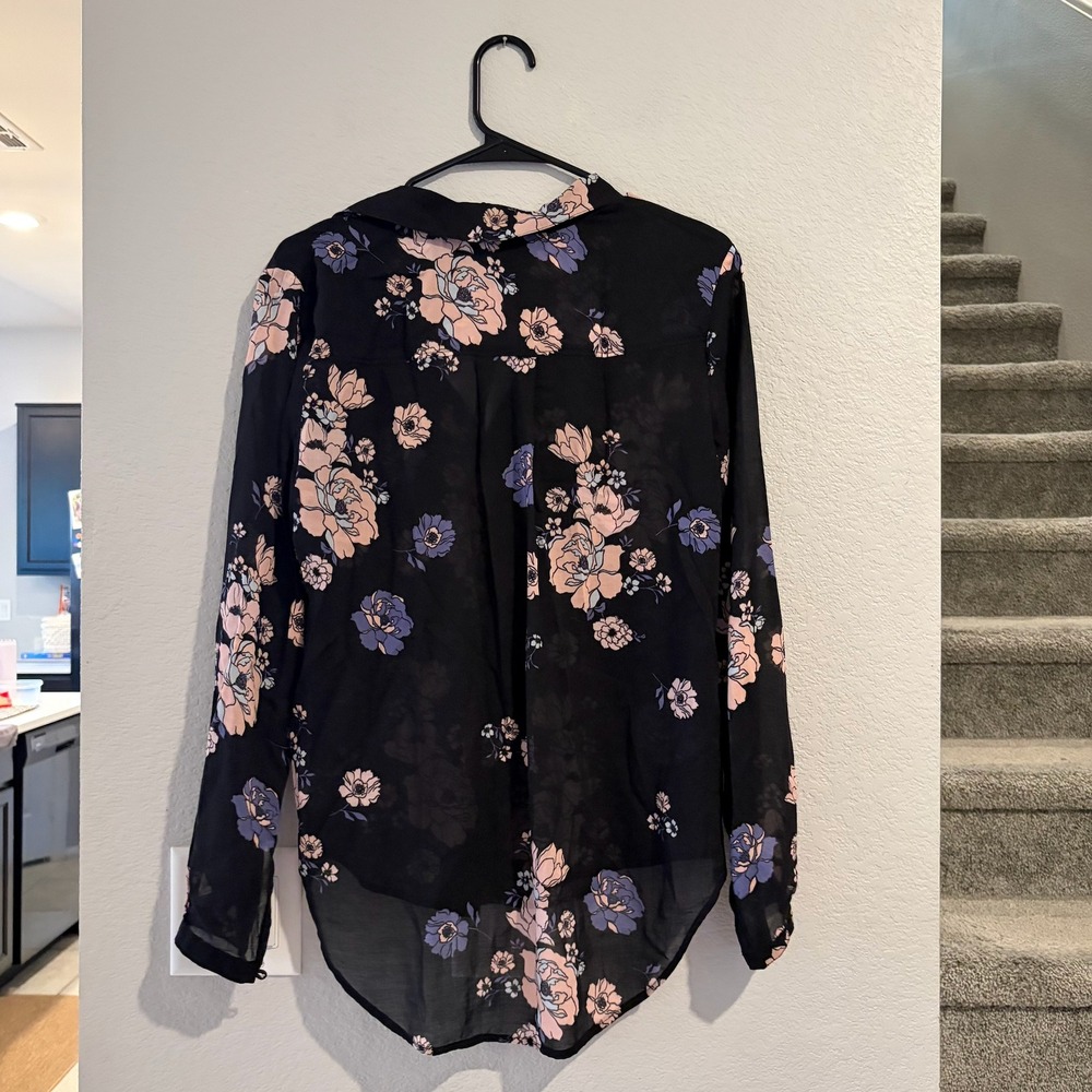 Cloth & Stone Anthropologie Floral Button Down Shirt Black Pink Purple SMALL - Picture 5 of 5